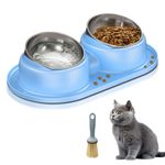 Tazones para Gatos Trekora 2 x 36 oz Acero Inoxidable con Alfombrilla Azul