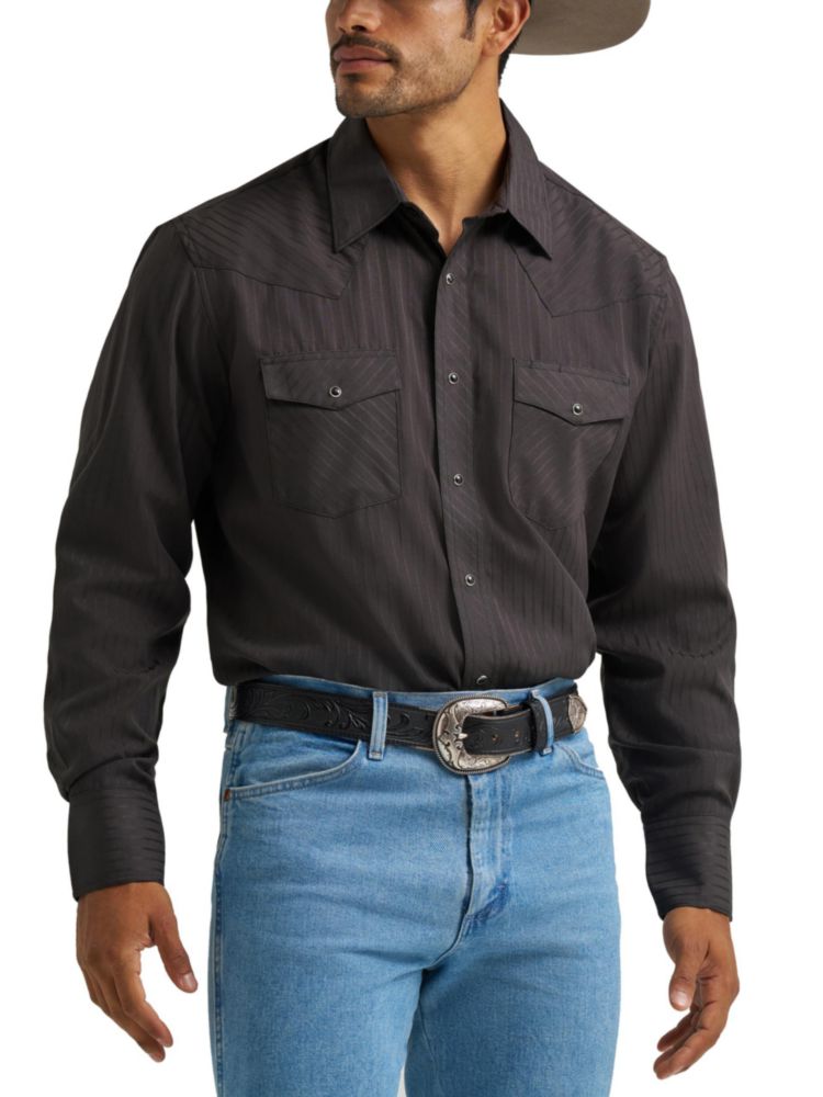 Camisa Wrangler negra de manga larga con botones de presión algodón