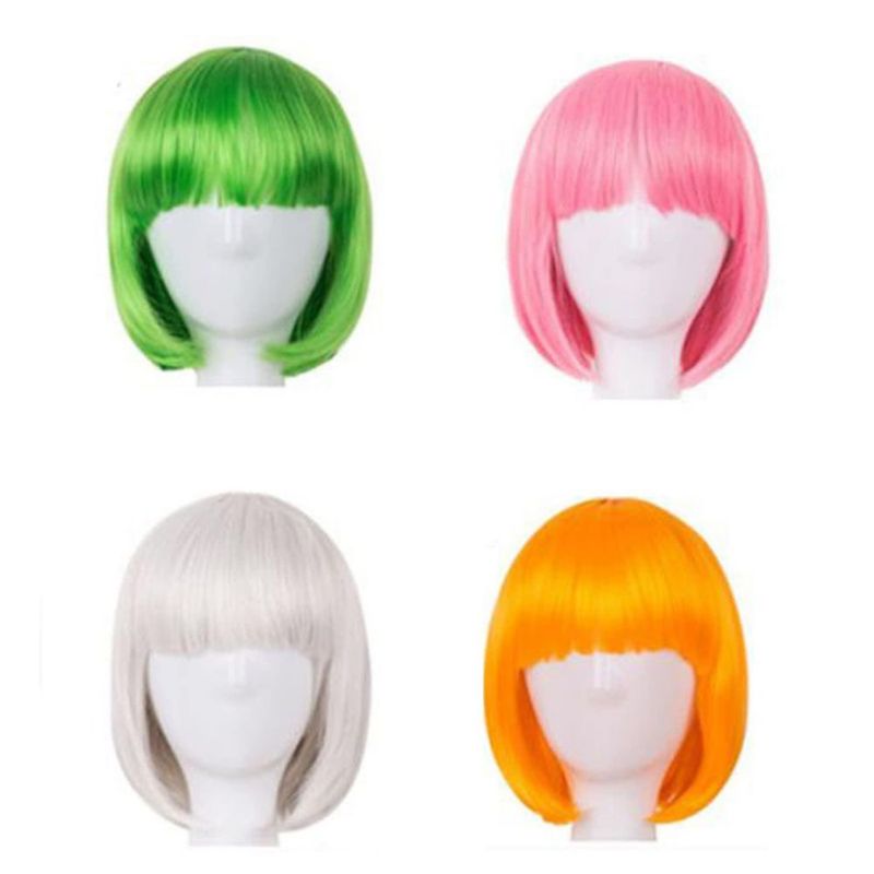 Set de 4 pelucas CiCy Bob corto colores neón para fiesta