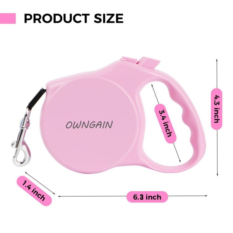 Correa retráctil OWNGAIN 5 m rosa – pequeña
