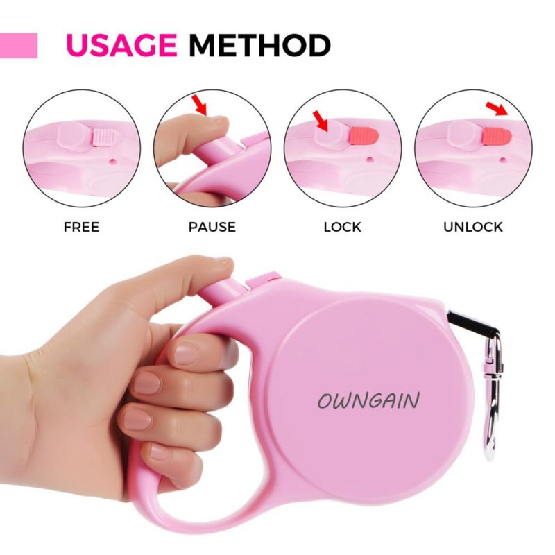 Correa retráctil OWNGAIN 5 m rosa – pequeña