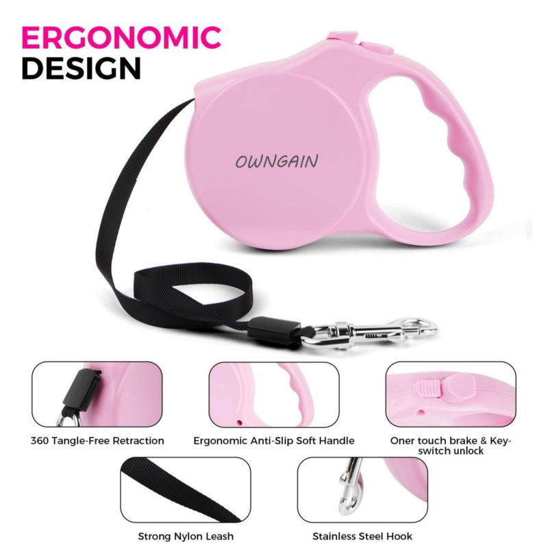 Correa retráctil OWNGAIN 5 m rosa – pequeña
