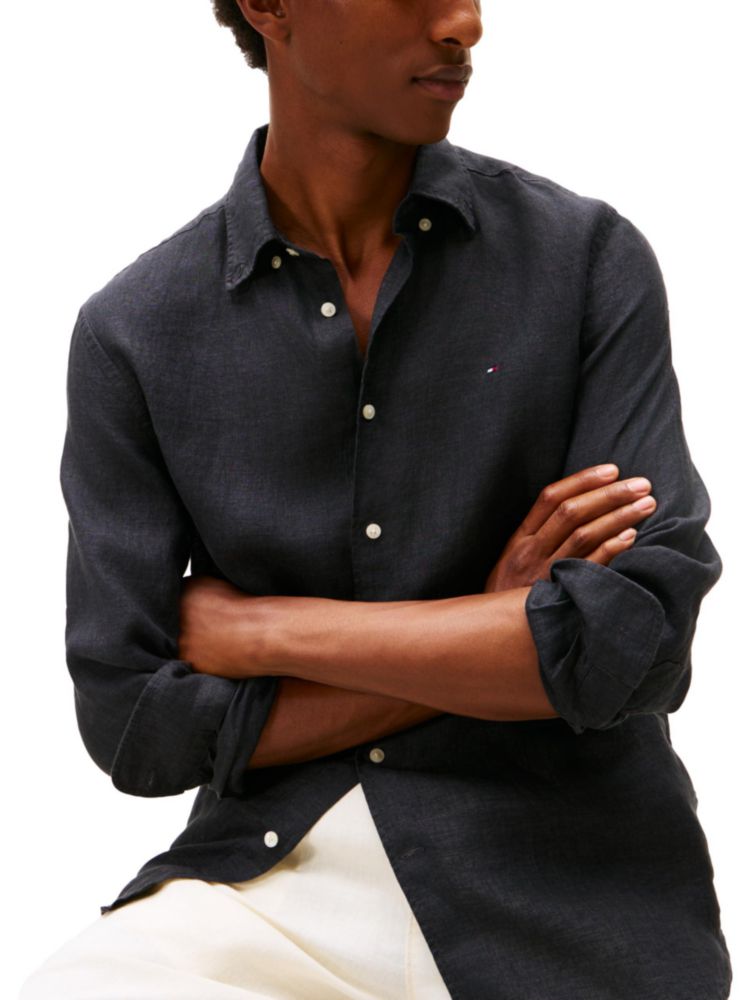 Camisa Tommy Hilfiger de lino negra corte regular talla grande