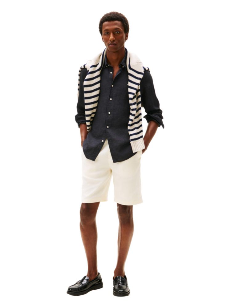 Camisa Tommy Hilfiger de lino negra corte regular talla grande