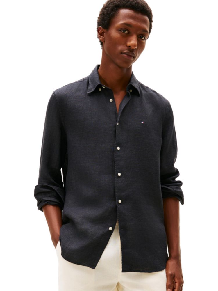 Camisa Tommy Hilfiger de lino negra corte regular talla grande