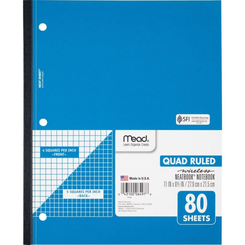 Cuaderno Mead Neatbook inalámbrico de cuadrícula cuádruple 279 x 215 cm 80 hojas