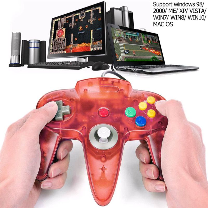 Mando miadore N64 USB con cable – Pack de 2 (verde claro / rojo claro)