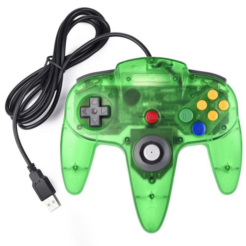 Mando miadore N64 USB con cable – Pack de 2 (verde claro / rojo claro)