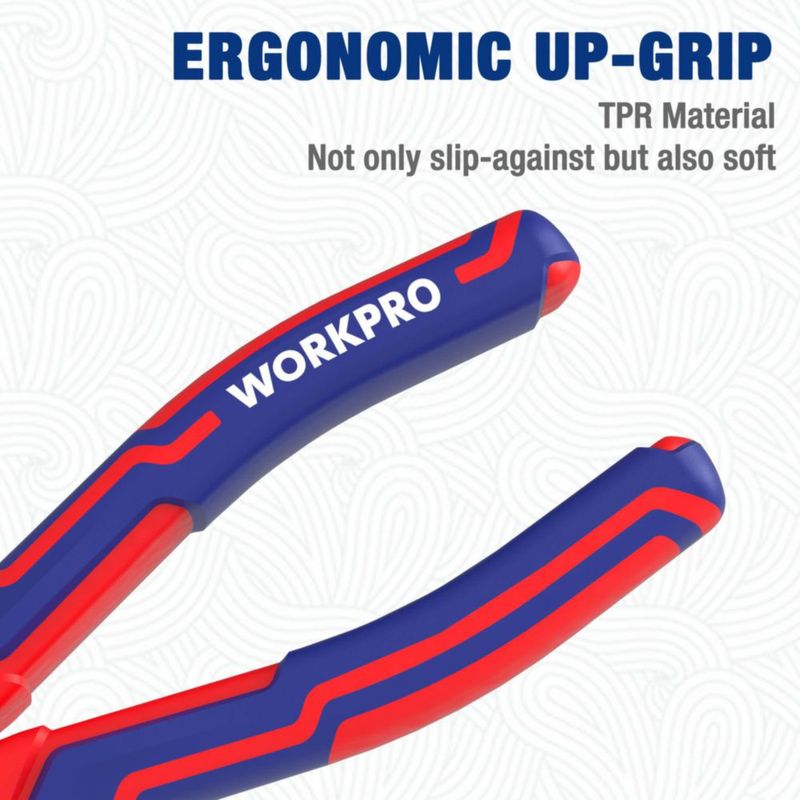 Alicates WORKPRO de 20 cm de punta curva en acero CRV con cortador de alambre