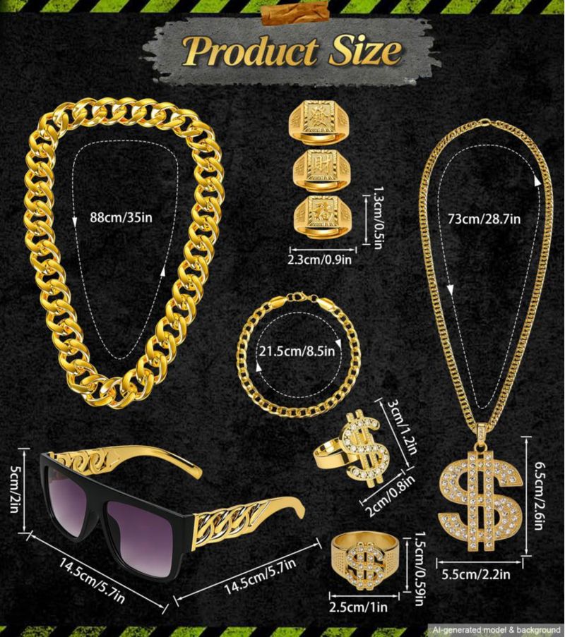 Conjunto de joyería BIAOKS estilo Hip Hop de los 80 y 90