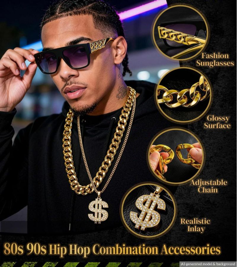 Conjunto de joyería BIAOKS estilo Hip Hop de los 80 y 90