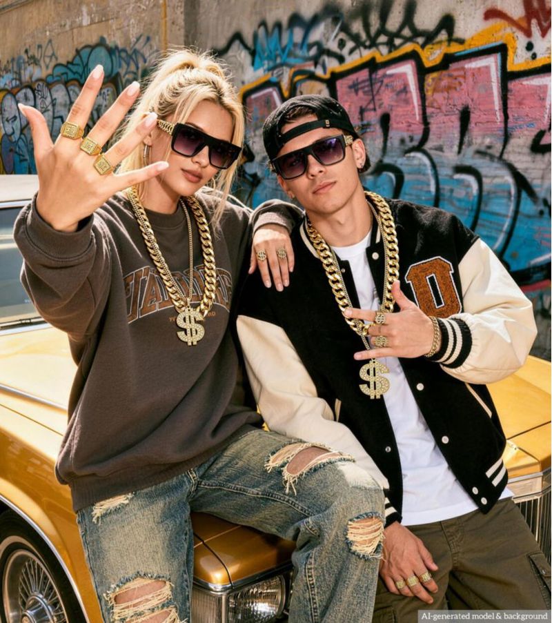 Conjunto de joyería BIAOKS estilo Hip Hop de los 80 y 90
