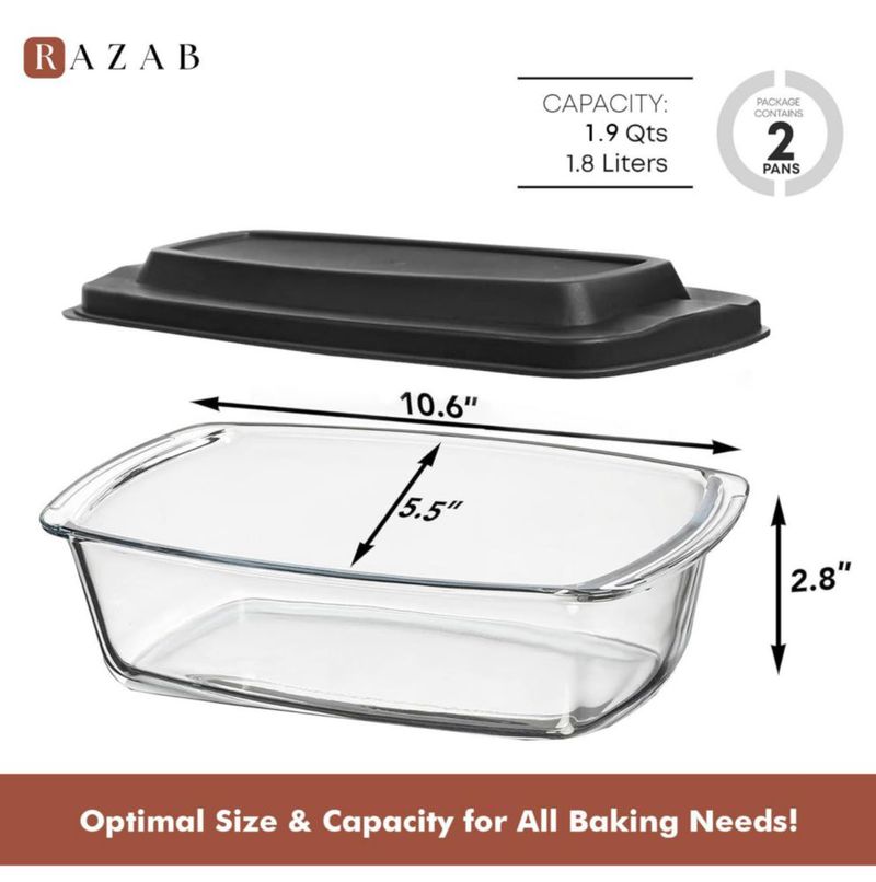 Molde para pan Razab 19 L (paquete de 2) con tapas de vidrio