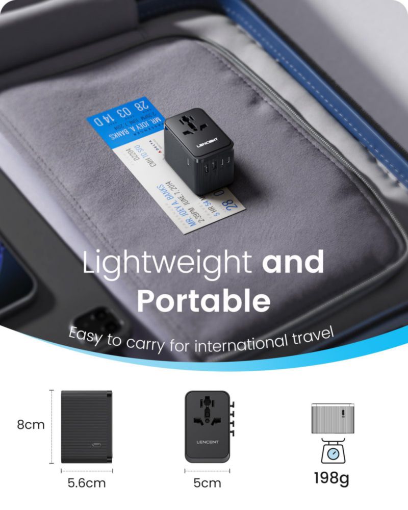 Adaptador de viaje LENCENT 28W 6 en 1 USB‑C/A Tipo D/G/C/I