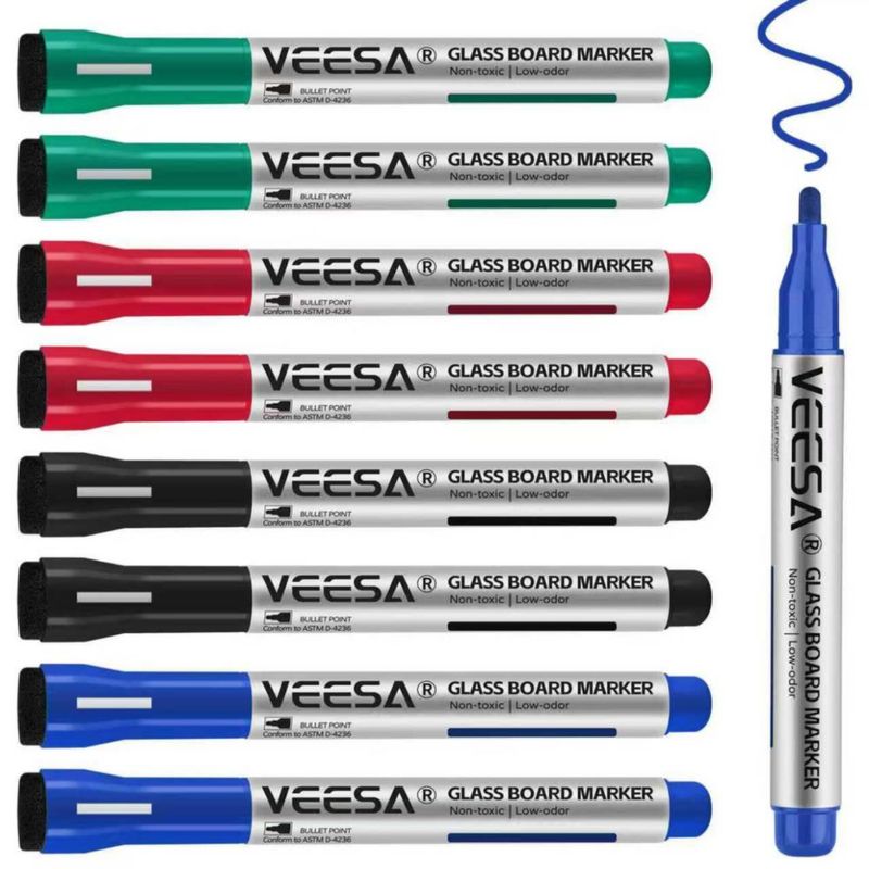 Marcadores para vidrio VEESA 8 unidades colores surtidos punta de bala