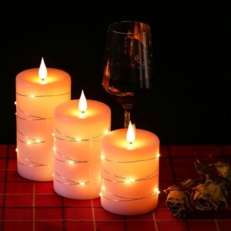 Velas sin llama Da by con guirnalda de luces LED parpadeantes