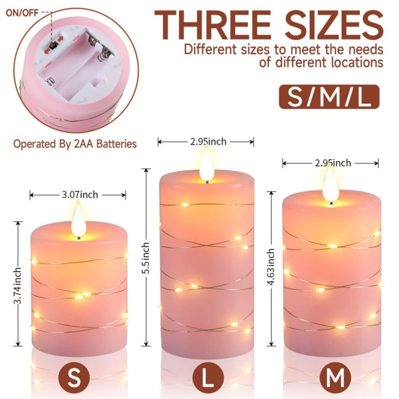 Velas sin llama Da by con guirnalda de luces LED parpadeantes