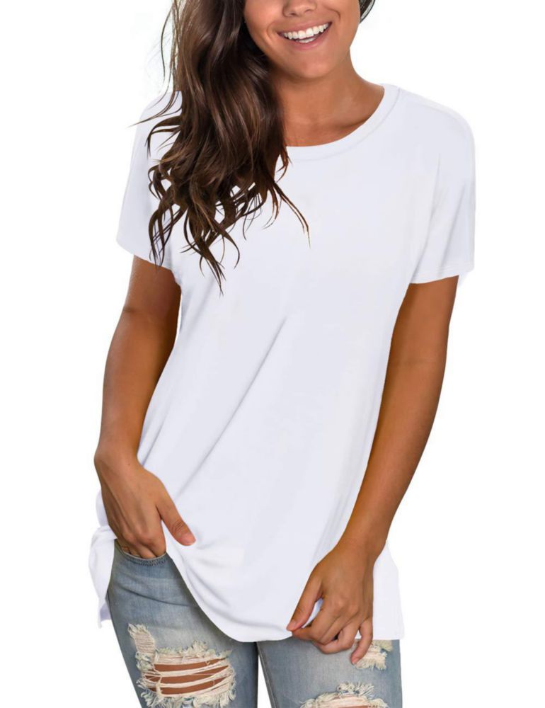 Camiseta Saloogoe blanca para mujer XL de manga corta y corte holgado