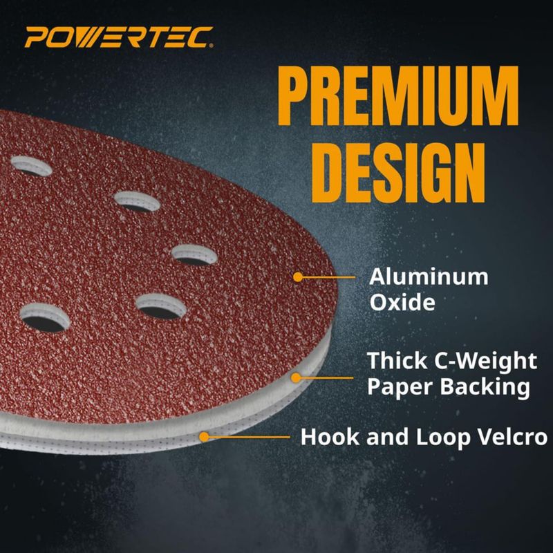 Discos de lija POWERTEC 13 cm 40 de grano paquete de 25