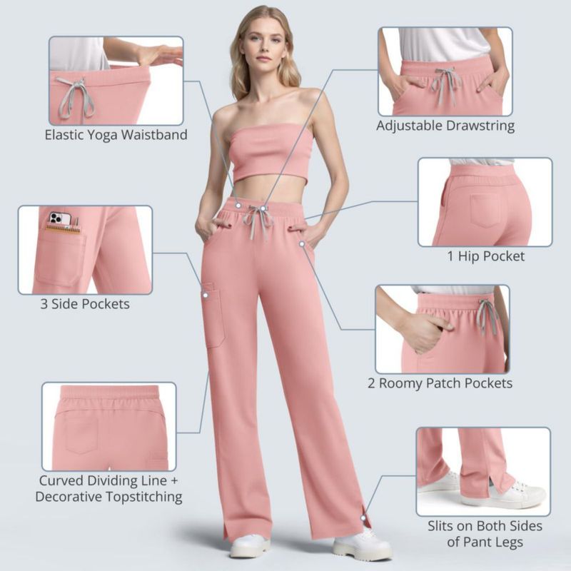 Conjunto de uniforme médico Dvoliaw para mujer 9 bolsillos y cintura tipo yoga