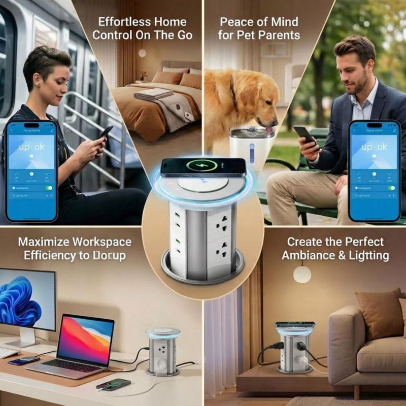 Enchufe Redcomets 6AC/4USB con cargador inalámbrico de 15 W y control APP 110 V