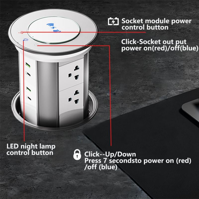 Enchufe Redcomets 6AC/4USB con cargador inalámbrico de 15 W y control APP 110 V