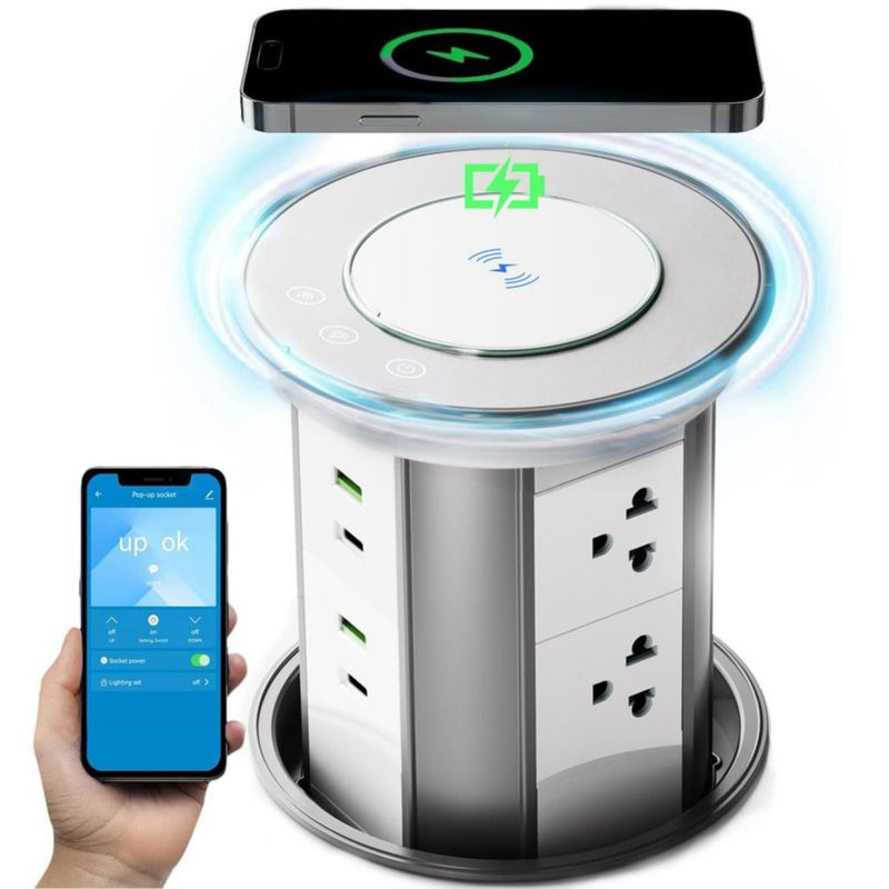 Enchufe Redcomets 6AC/4USB con cargador inalámbrico de 15 W y control APP 110 V