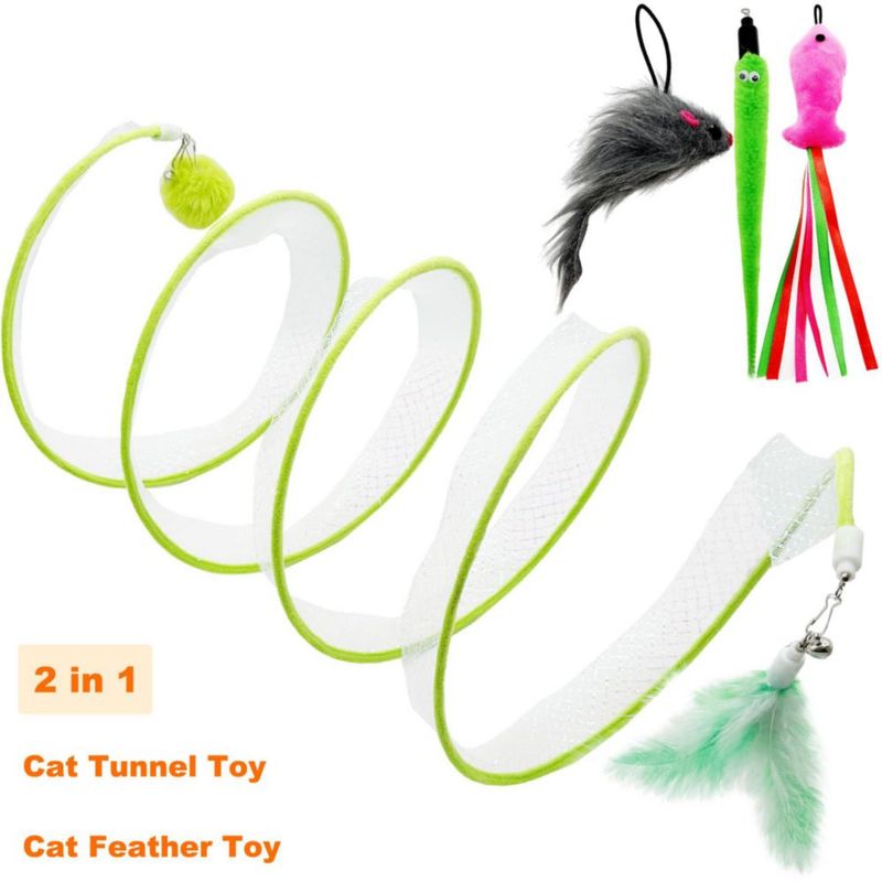 Túnel para Gato CATENEED Plegable Verde con 5 Juguetes