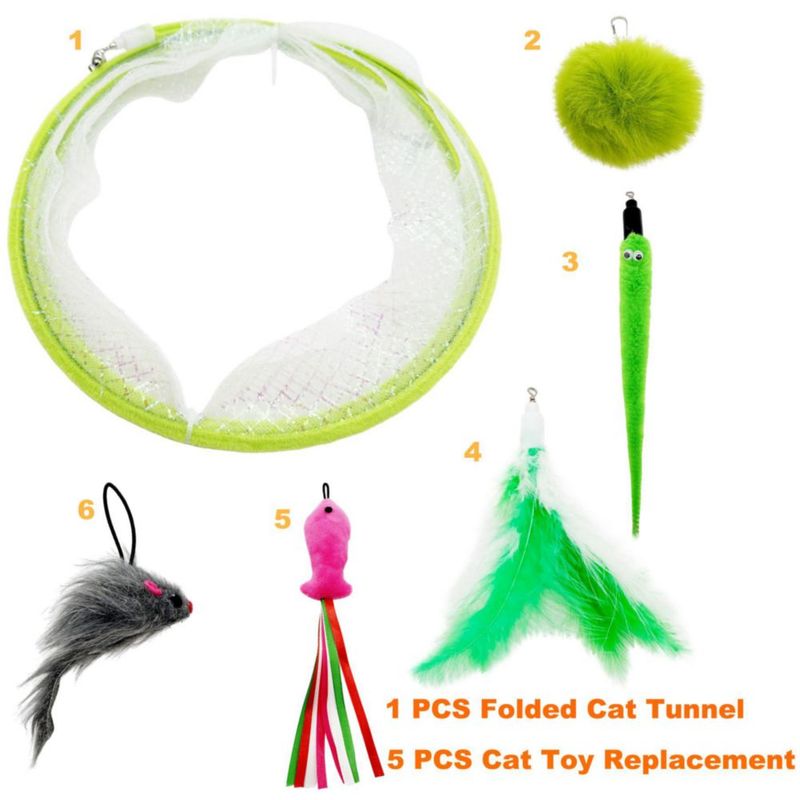 Túnel para Gato CATENEED Plegable Verde con 5 Juguetes