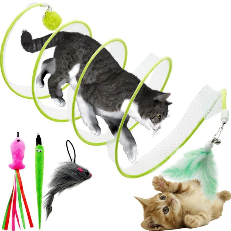 Túnel para Gato CATENEED Plegable Verde con 5 Juguetes