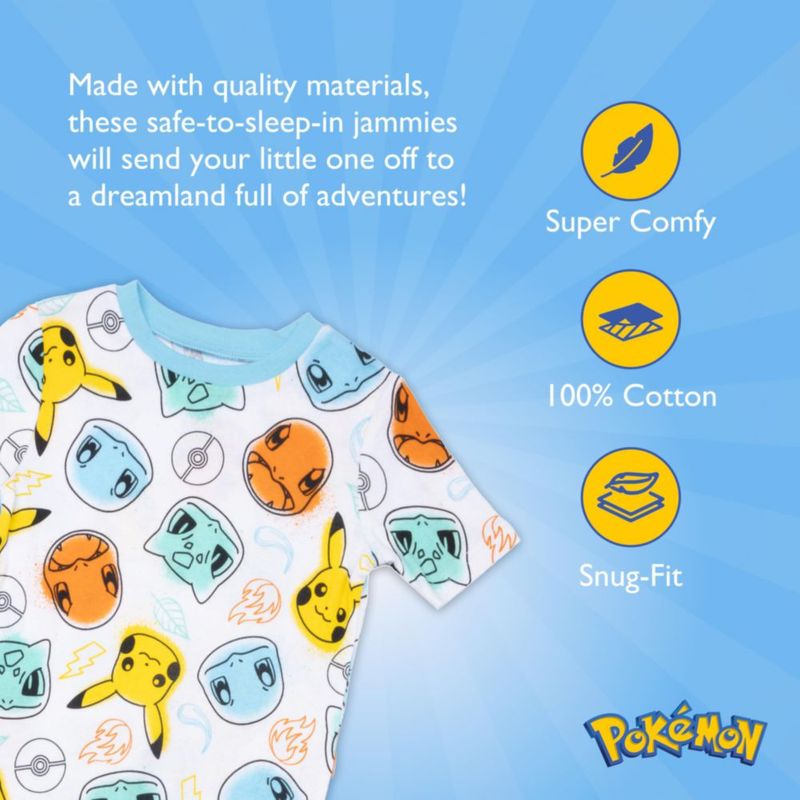 Pijamas Pokémon 8 Algodón – Conjunto de 4 Piezas Ajuste Ceñido