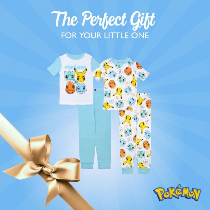 Pijamas Pokémon 8 Algodón – Conjunto de 4 Piezas Ajuste Ceñido