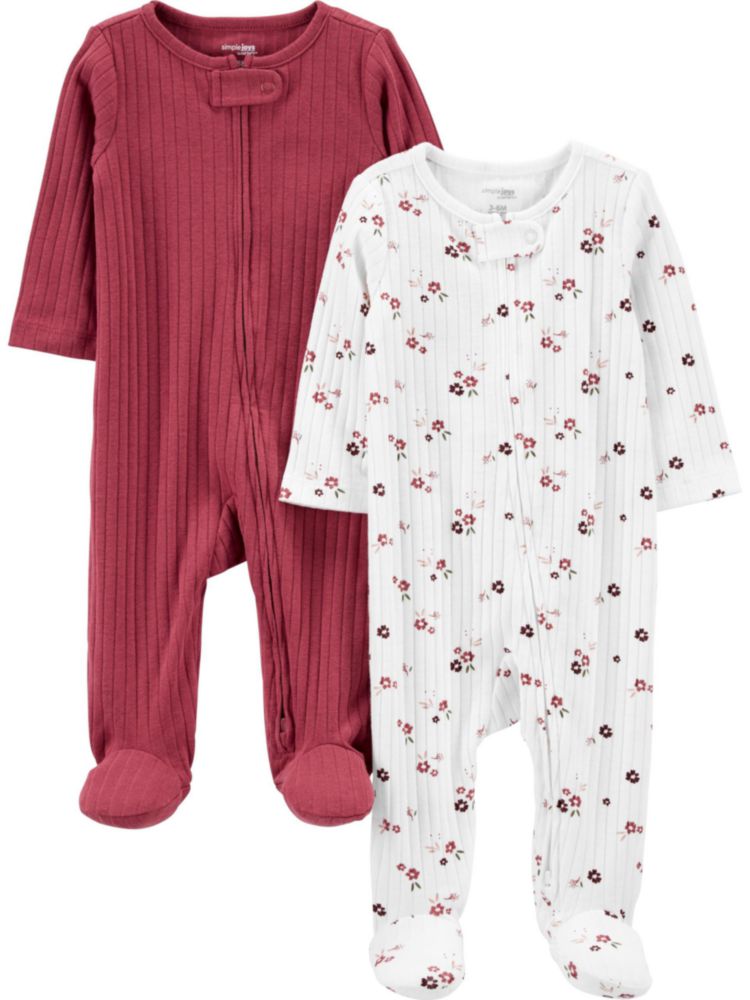 PAJAMAS Simple Joys para Niña Bebé – Pack de 2 – Talla Recién Nacido – Ciruela/Floral