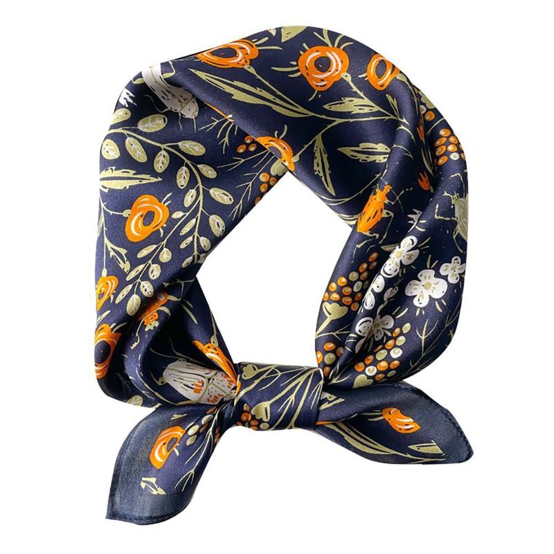 Pañuelo de Seda MEISEE 53 cm Cuadrado con Flores Azules – Regalo