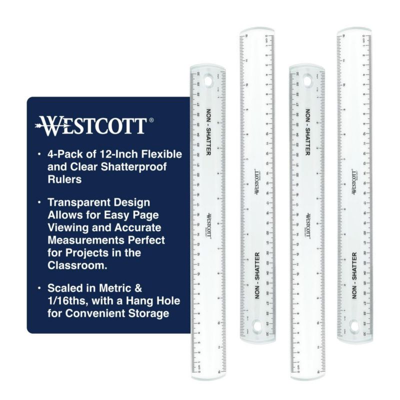 Regla Westcott 30 cm Flexible a Prueba de Rotura - Pack de 4