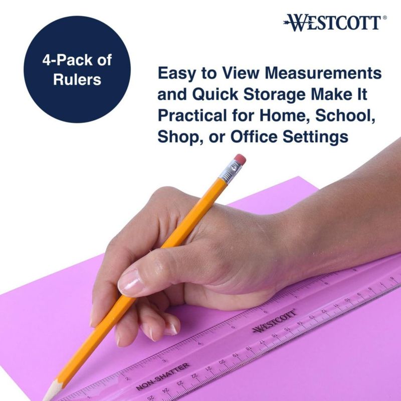 Regla Westcott 30 cm Flexible a Prueba de Rotura - Pack de 4