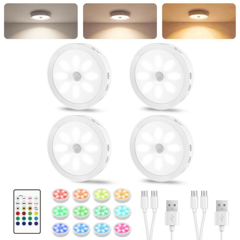 Luces Puck Besttour 4 unidades con control remoto RGB y sensor de movimiento