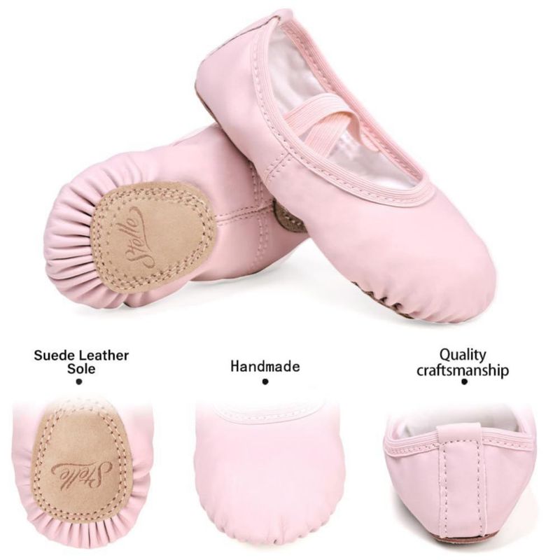 Zapatillas de ballet Stelle rosa con suela dividida de cuero (5MT)
