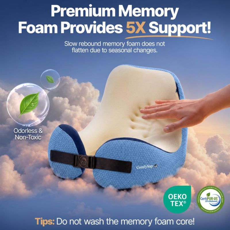 Almohada de viaje ComfyNap 9 posiciones de espuma viscoelástica Zeus