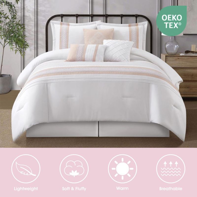 Juego de Edredón LANCO MODERN LIFESTYLE King Rosa y Blanco – 7 piezas