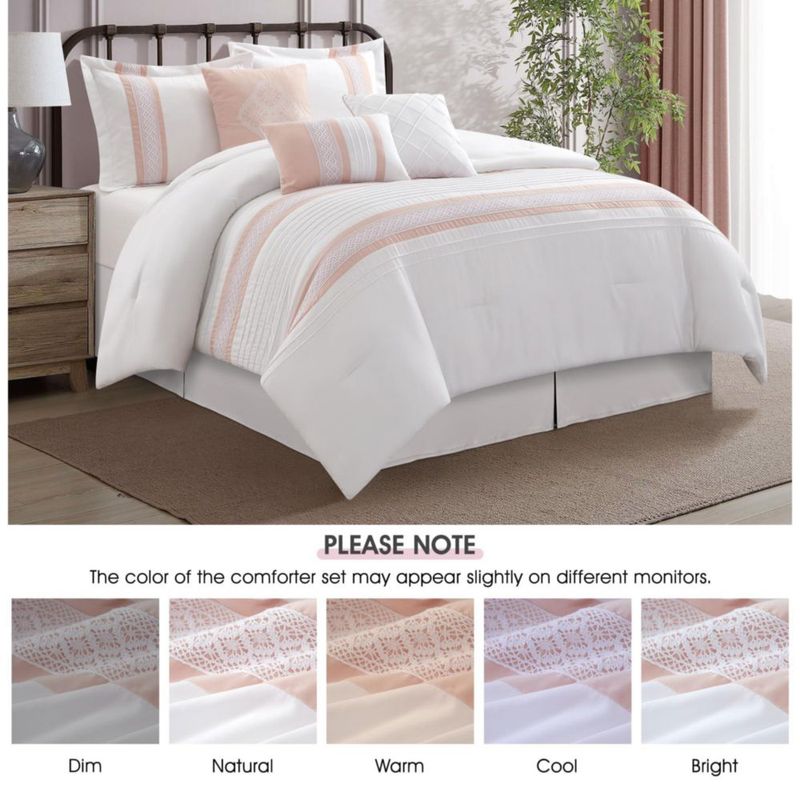 Juego de Edredón LANCO MODERN LIFESTYLE King Rosa y Blanco – 7 piezas