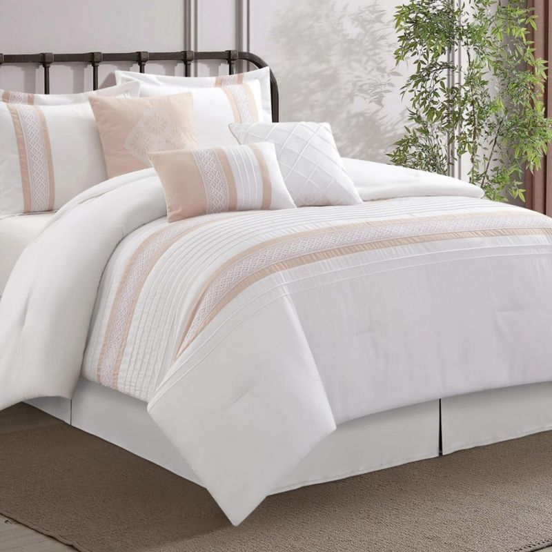 Juego de Edredón LANCO MODERN LIFESTYLE King Rosa y Blanco – 7 piezas