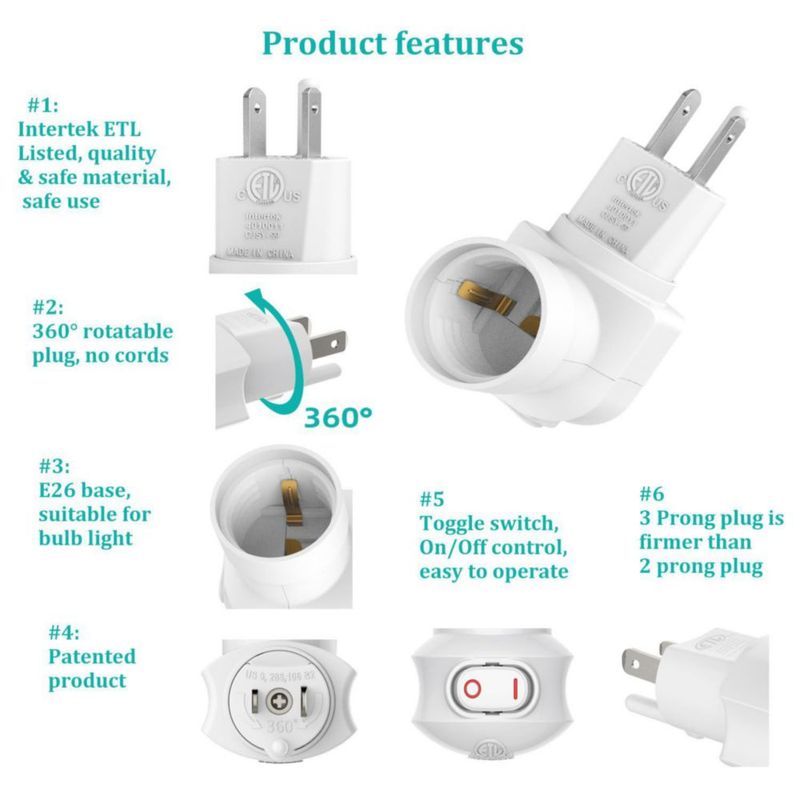 Adaptador de Enchufe Borju 120V 60W Blanco 360°