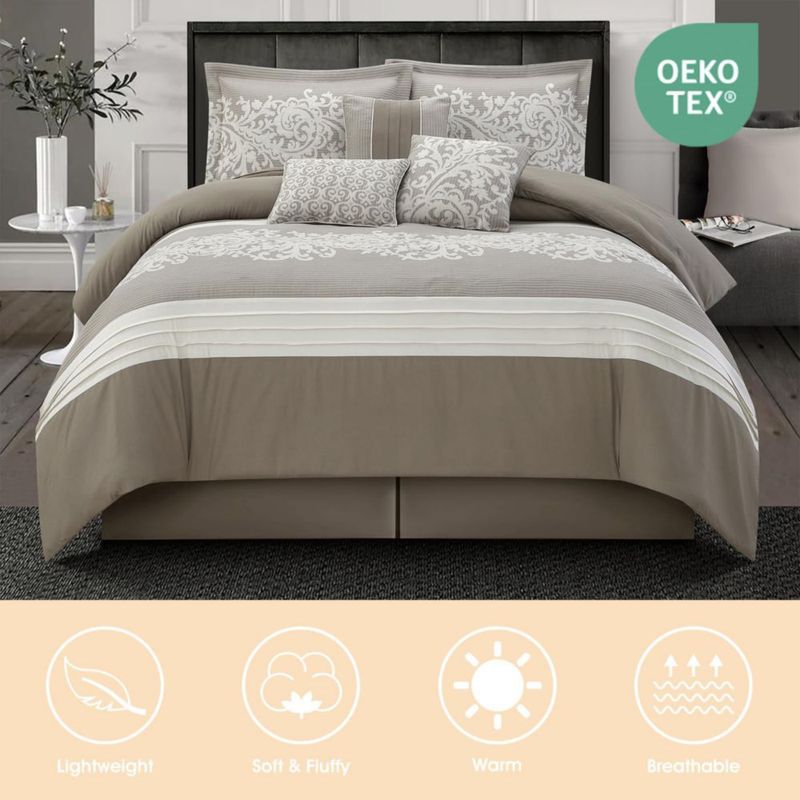 Juego de Edredón LANCO MODERN LIFESTYLE King de 7 piezas – Color Topo