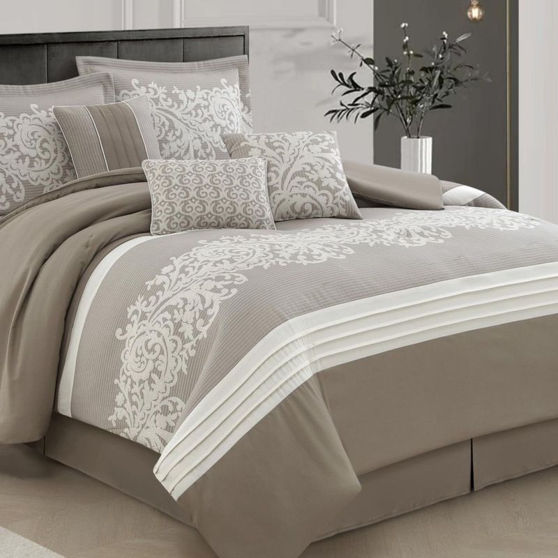 Juego de Edredón LANCO MODERN LIFESTYLE King de 7 piezas – Color Topo