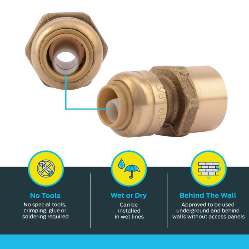 Adaptador reductor FNPT SharkBite Brass Push de 3/8 pulgadas x 1/2 pulgadas