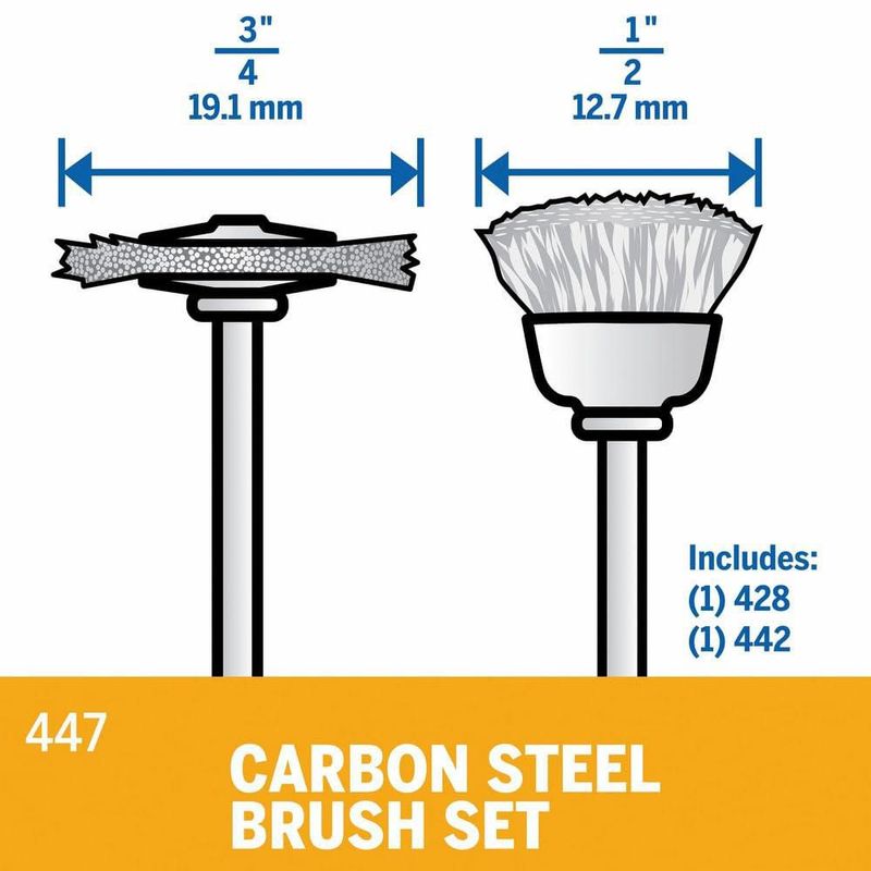 Juego de cepillos abrasivos Dremel 447 de acero al carbono de 2 piezas