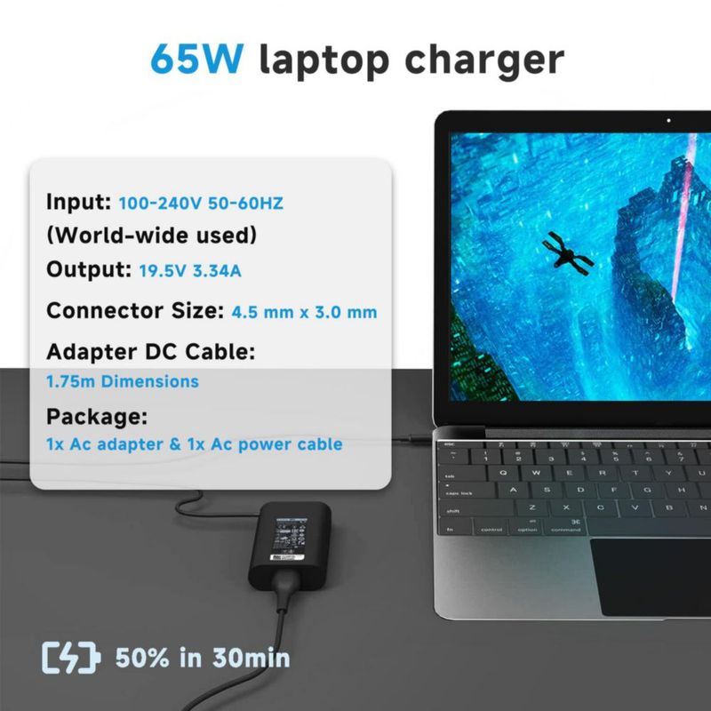 Cargador de portátil amguog 65W 4.5mm Dell Inspiron