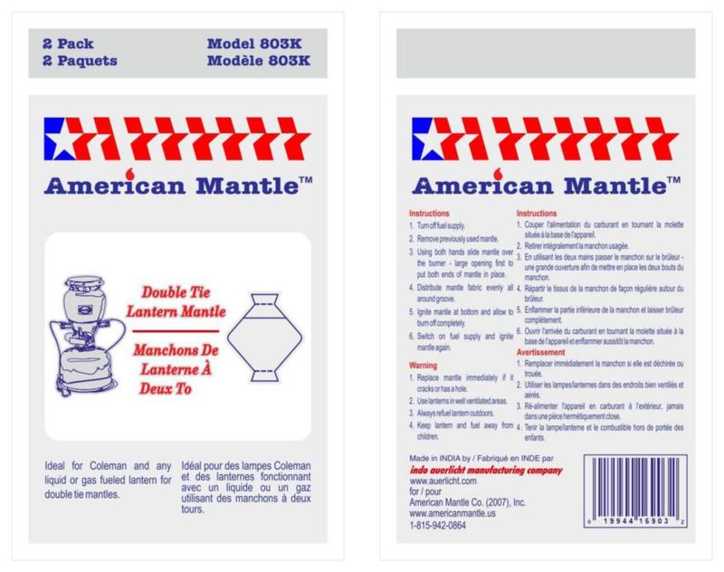 Manto de doble corbata American Mantle 2 paquetes para linternas