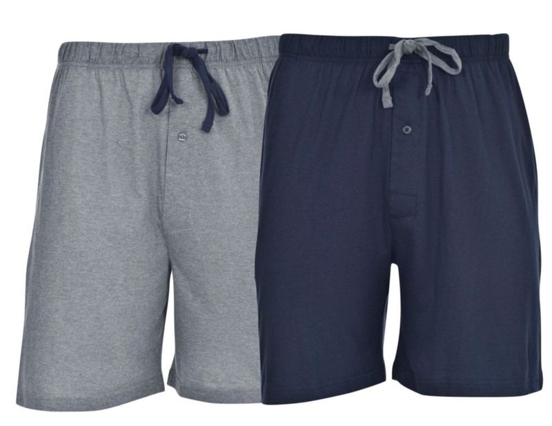 Hanes Pantalones Cortos de Pijama para Hombre - Pack de 2 Algodón 19 cm de entrepierna Cordón y Bolsillos Gris Jaspeado/Azul Marino XXL